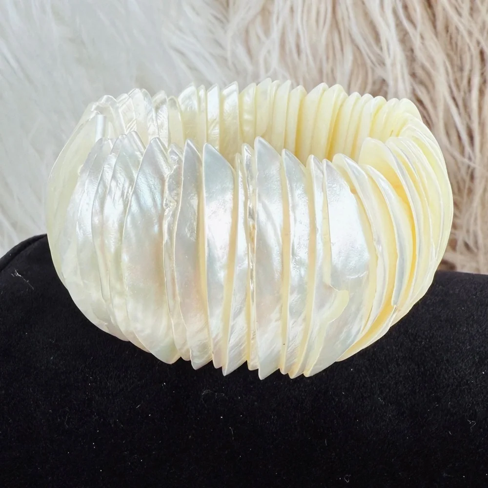 Bohemian Island Chic Wide Band Shell Stretch Bracelet